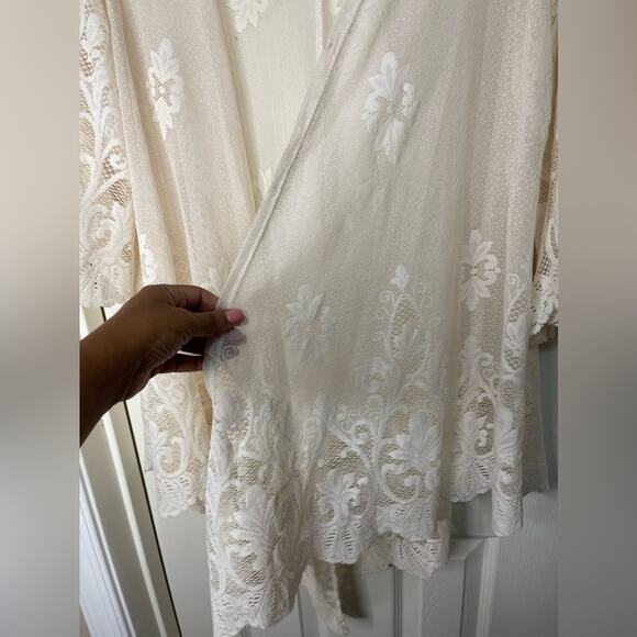 Mi ami Cream Crochet Lace Floral Cottage Core Bohemian Open Front Cardigan S/M - Picture 4 of 6